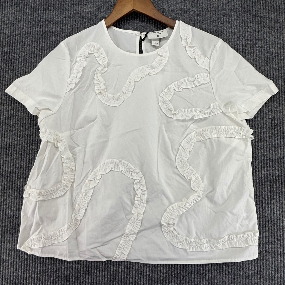 kate spade White Ruffle Short Sleeve Blouse